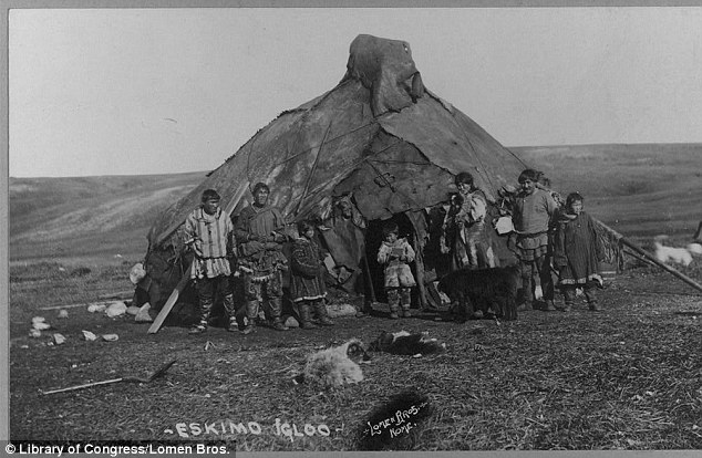 Home sweet home: An Eskimo hut, lined in animal skins, is seen from the outside