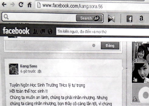 Trang Facebook của Nguyễn Thanh Vy. Ảnh: Trí Tín.