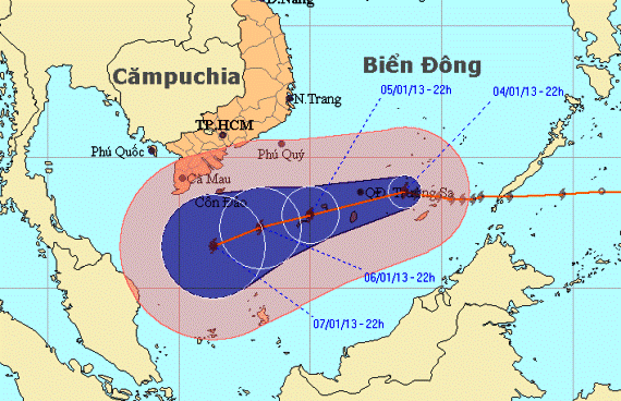 Vị trí và hướng di chuyển của bão số 1. (Nguồn NCHMF)