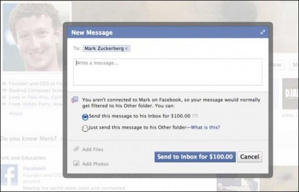 Facebook thu phí tin nhắn gửi tới Mark Zuckerberg 1