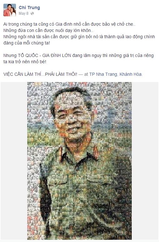 Nghệ sĩ Chí Trung chia sẻ trên facebook cá nhân