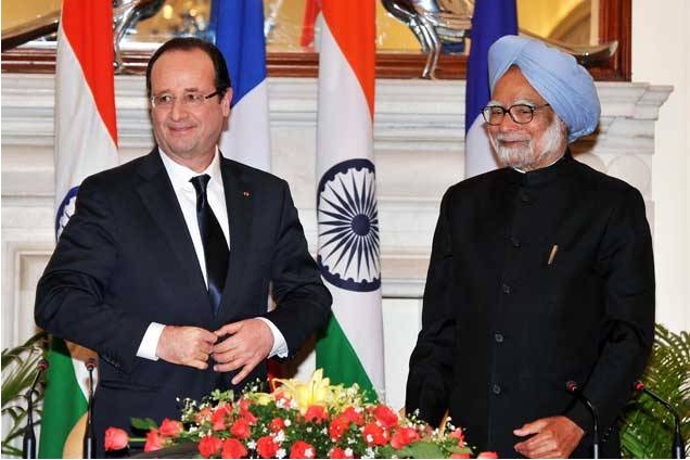 Tổng thống Pháp Francois Hollande và Thủ tướng Ấn Độ Manmohan Singh hồi tháng 1/2013