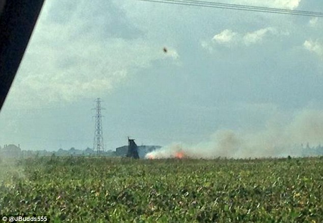 A spokesman for Lincolnshire confirmed that one military aircraft was on fire in a field 