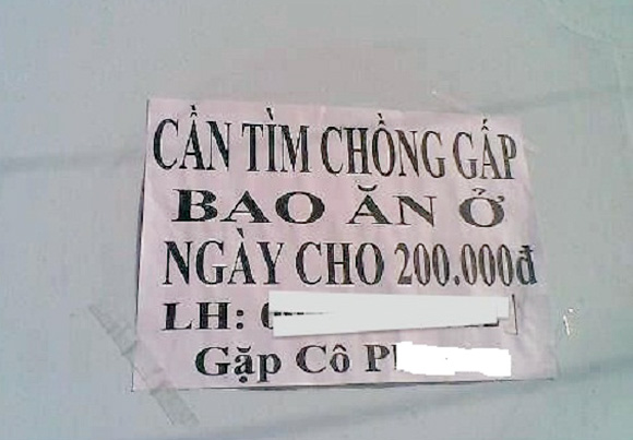 Dán thông báo tìm chồng bao ăn ở ngày cho 200k