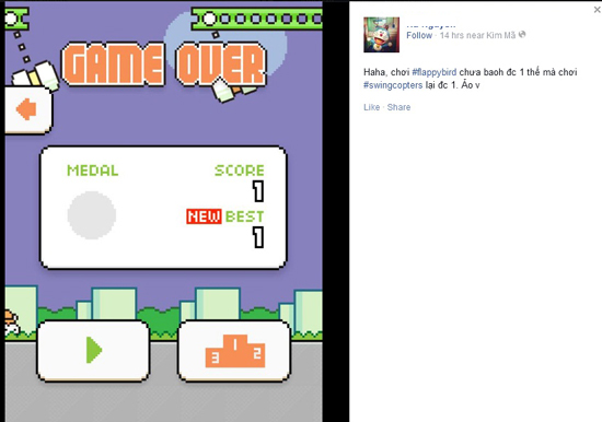 Dân mạng la oai oái khi chơi Swing Copters vì quá khó