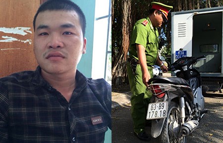 Hung thủ Nguyễn Hoài Nam và chiếc xe tang vật được Công an tỉnh Tiền Giang thu hồi. Ảnh: HA