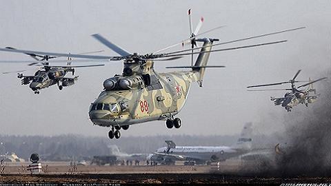 Trực thăng vận tải Mi-26 Halo được các trực thăng vũ trang hộ tống