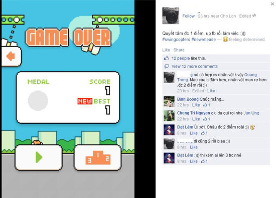 Dân mạng la oai oái khi chơi Swing Copters vì quá khó