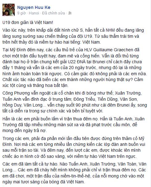 Một fan bóng đá chia sẻ dòng cảm xúc dài về U19 Việt Nam