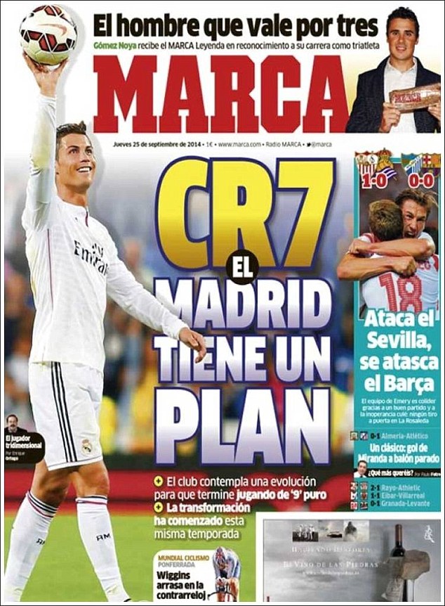 Thông tin Cris Ronaldo sẽ được HLV Ancelotti trao vị trí số 9 trên trang bìa tờ Marca