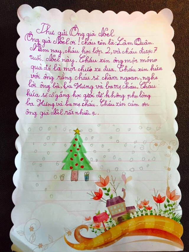 Bức thư gửi ông già Noel của bé Lâm Quân.