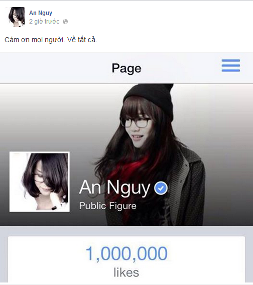 Fanpage của An Nguy đã cán mốc 1 triệu like