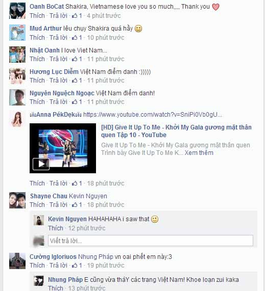 Comment của một số fan Việt trên facebook của Shakira
