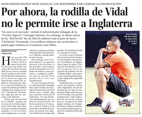 Tờ El Mercurio loan tin về lời đề nghị của Man United 