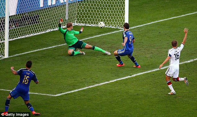 False hope: Higuain puts the ball into the net - only for the goal to be ruled out by an offside flag