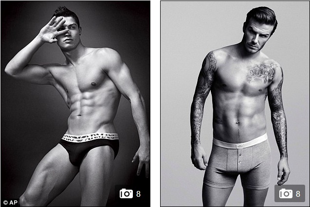 Cris Ronaldo và cựu cầu thủ David Beckham thường xuyên quảng cáo đồ lót