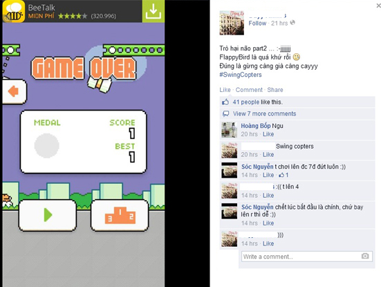 Dân mạng la oai oái khi chơi Swing Copters vì quá khó