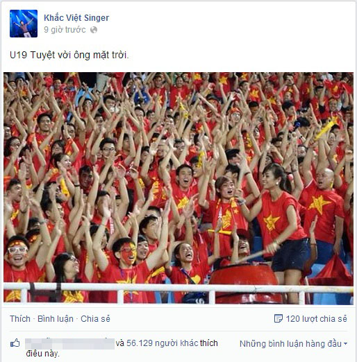 Khắc Việt vừa bận rộn sau chuyến lưu diễn ở Hà Lan đã chú tâm theo dõi U19 Việt Nam thi đấu và rất phấn khích