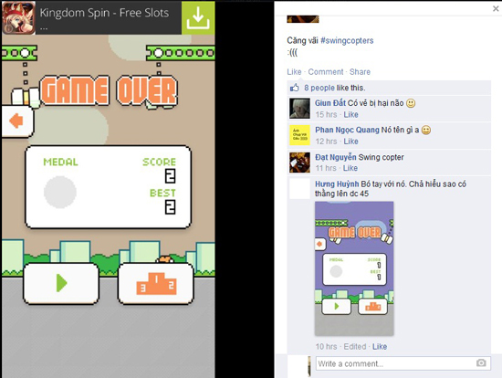 Dân mạng la oai oái khi chơi Swing Copters vì quá khó