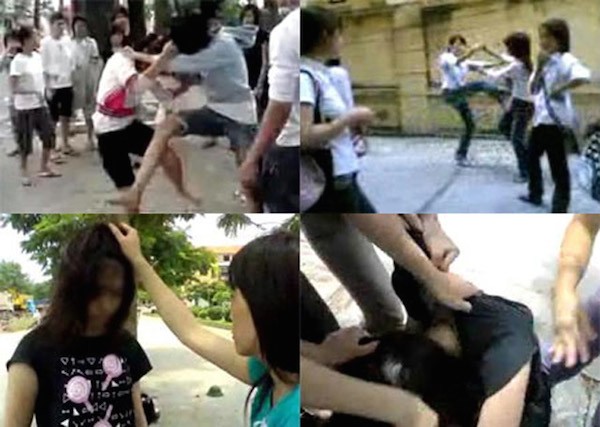 Những hình ảnh bạo lực giữa các nữ sinh 9X không hiếm gặp trên mạng Internet. (Ảnh chụp từ clip)