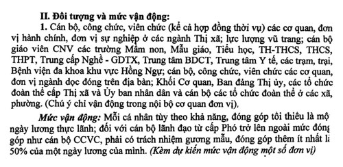 Văn bản vận động của UBND TX.Hồng Ngự (Ảnh: nld.com.vn)