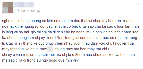 Em họ của H. bàng hoàng khi nghe tin dữ về chị