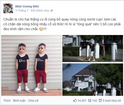 Minh Vương đưa 2 con trai nuôi đi cùng khi được mời tham dự một chương trình truyền hình dịp World Cup