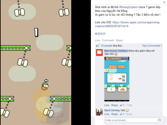 Dân mạng la oai oái khi chơi Swing Copters vì quá khó