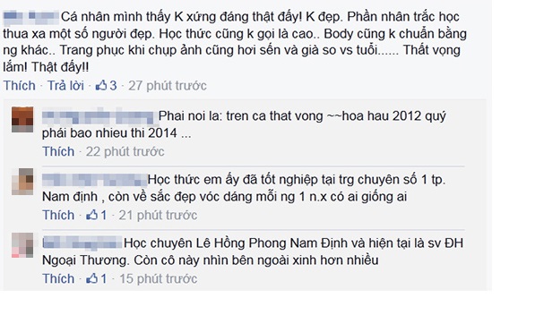 Những bình luận chê bai nhan sắc tân Hoa Hậu Việt Nam 2014