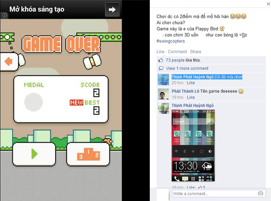 Dân mạng la oai oái khi chơi Swing Copters vì quá khó