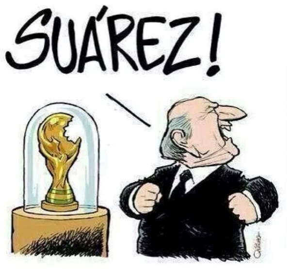 Suarez cắn trộm cúp vàng World Cup
