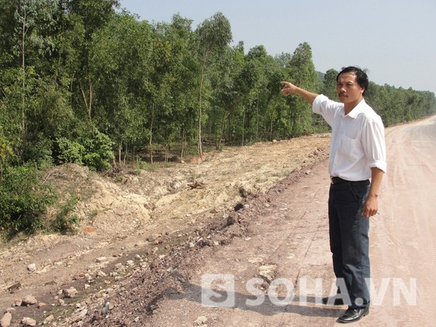Anh Trần Xuân Nam, con ông Trần Xuân Lập, chỉ cho phóng viên khu vực rừng của bố mình bị ông Nguyên chiếm đoạt trái phép.