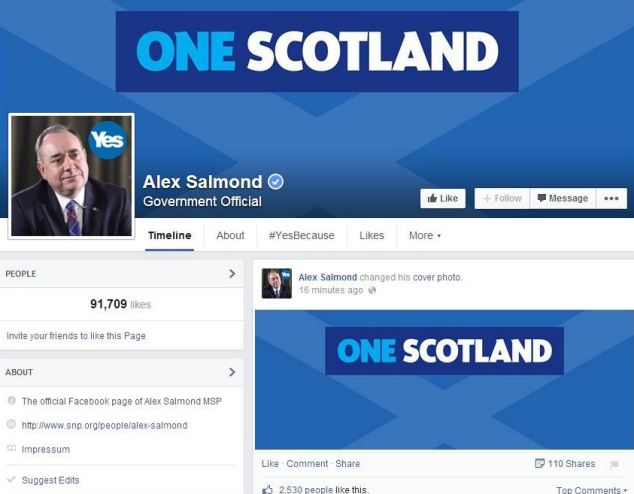 Thủ hiến Alex Salmond cũng đã thay cover của Chiến dịch Yes Scotland trên Facebook của mình thành One Scotland sau thất bại của chiến dịch.