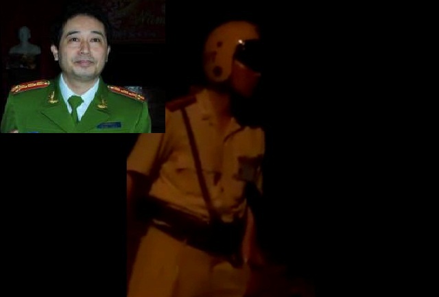 Đại tá Lê Đình Nhường - Giám đốc Công an tỉnh Thái Bình (ảnh nhỏ) sẽ cho kiểm tra, xác minh người mặc sắc phục CSGT trong clip được lan truyền trên mạng (ảnh cắt từ clip).