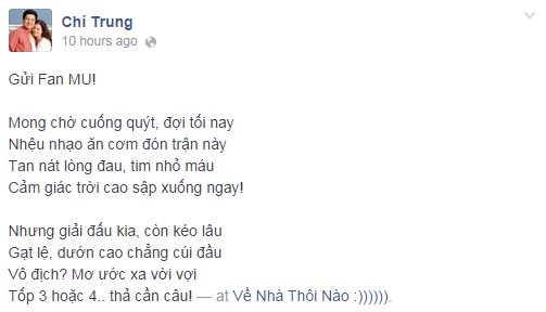 Thơ của nghệ sĩ Chí Trung tặng các fan Man United