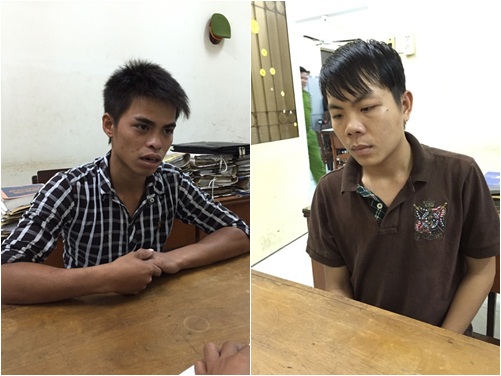 Nguyễn Tuấn Vũ (bên trái) và Phạm Đức Nguyên tại cơ quan công an (Ảnh: Người lao động)