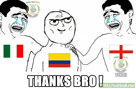 Colombia rửa hận giúp Anh và Italia