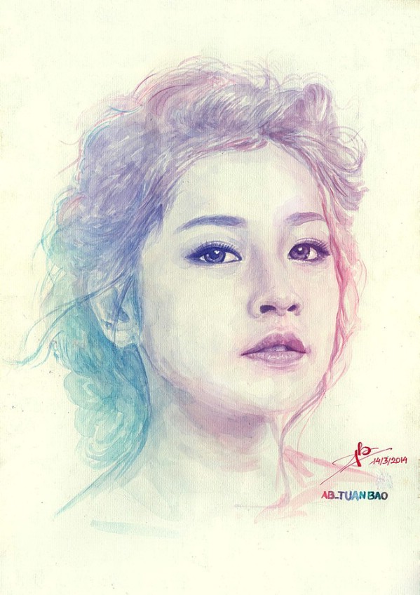 Hot girl Chi Pu được Bảo vẽ bằng màu nước.