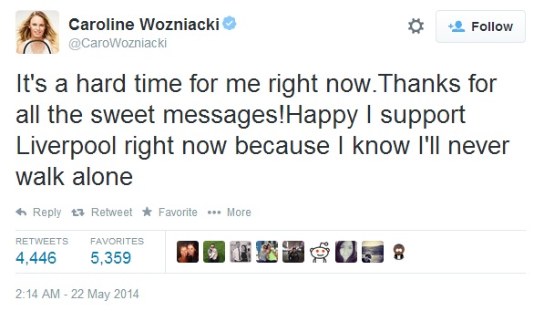 Wozniacki tâm sự trên Twitter