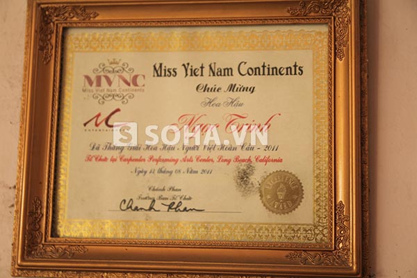 Bằng khen giải Hoa hậu người Việt toàn cầu 2011.