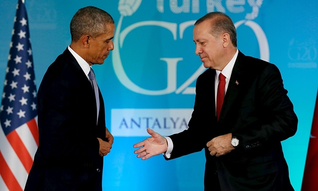 Tổng thống Mỹ Barack Obama và Tổng thống Thổ Nhĩ Kỳ Recep Tayyip Erdogan. Ảnh: JONATHAN ERNST/REUTERS