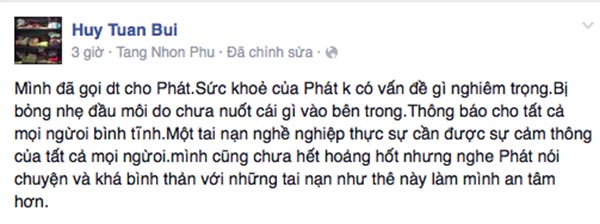 Trạng thái mới nhất của Huy Tuấn trên mạng xã hội