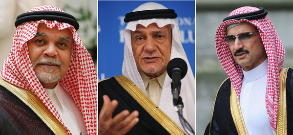 Từ trái sang: Hoàng tử Bandar bin Sultan, Turki al-Faisal, và al-Waleed bin Talal, những người theo lời khai của Moussaoui đã có tài trợ về mặt tài chính cho al-Qaeda.