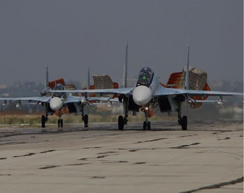 
Máy bay Nga tại căn cứ không quân Hmeymim ở Latakia. Ảnh: AFP
