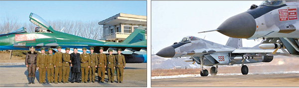 Tiêm kích MiG-29 Triều Tiên với màu sơn cũ (bên trái) và mới. Ảnh: JoongAng Ilbo