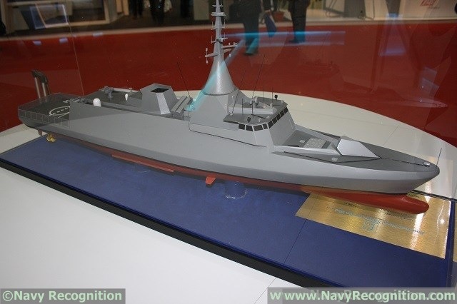 Mô hình khinh hạm lớp Gowind tương lai của Hải quân Malaysia sử dụng tên lửa chống hạm NSM của Na Uy.