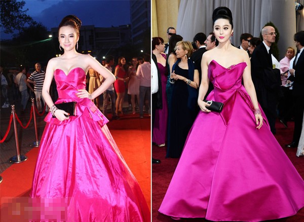 Ngày 10/6/2013, trong một buổi ra mắt phim, Angela Phương Trinh mặc chiếc váy có nhiều nét tương đồng với chiếc váy của thương hiệu Marchesa mà Phạm Băng Băng đã diện tại Lễ trao giải LHP Cannes 2013.