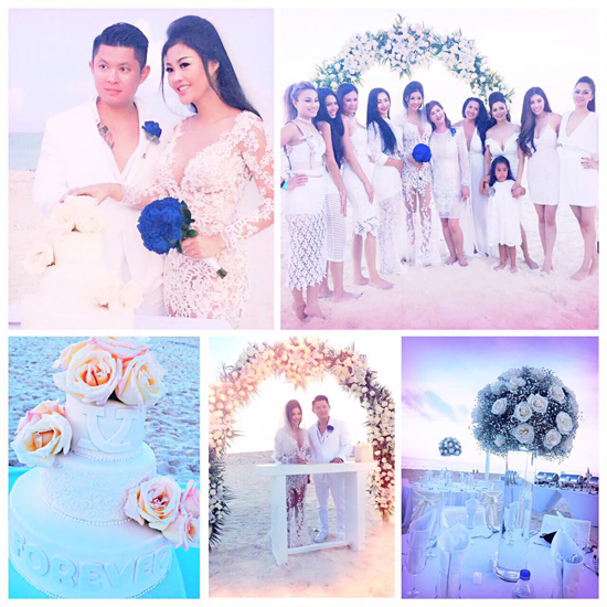 Hôm qua (9/8/2015), Hoa hậu Việt Nam Hoàn cầu 2012 (cuộc thi Ngọc Trinh đạt giải Hoa hậu năm đầu tiên 2011) đã bí mật tổ chức hôn lễ với bạn trai Việt kiều 35 tuổi tại bãi biển Cancun.