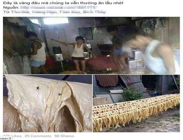 
Từ ngày 2.11, trên Facebook bắt đầu xuất hiện hình ảnh về váng đậu bẩn.
