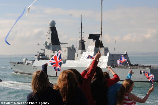 Teas and cheers: Emotional scenes as HMS Dauntless leaves Portsmouth harbour yesterday